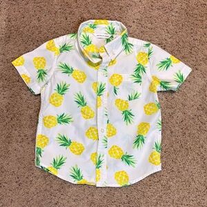 Janie and Jack White and Yellow Button Down Shirt Pineapple Print, size 3T.